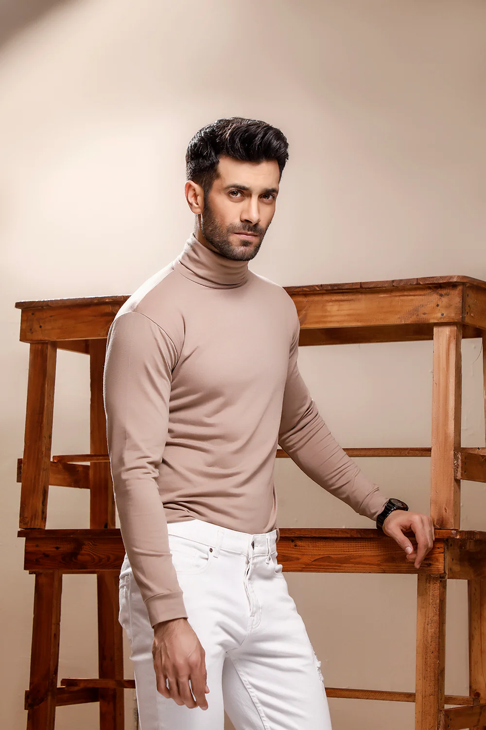 Beige Full Sleeves Turtle Neck - Image 3