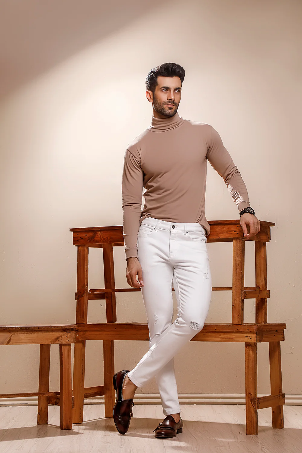 Beige Full Sleeves Turtle Neck - Image 5