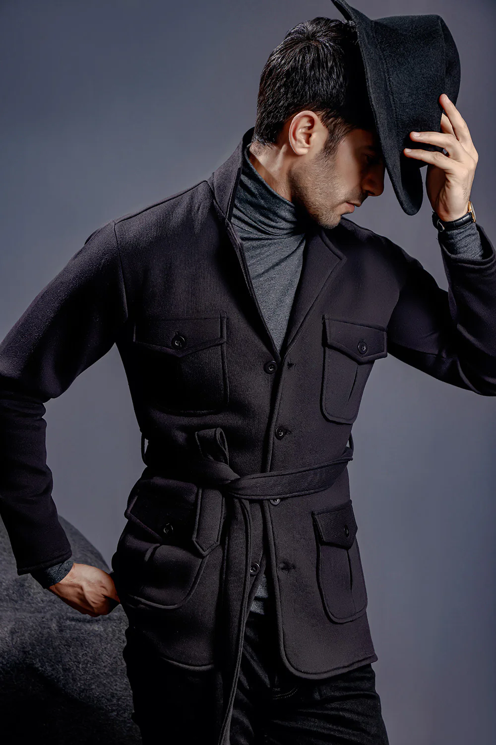 Black Belted Safari Jacket - Image 3