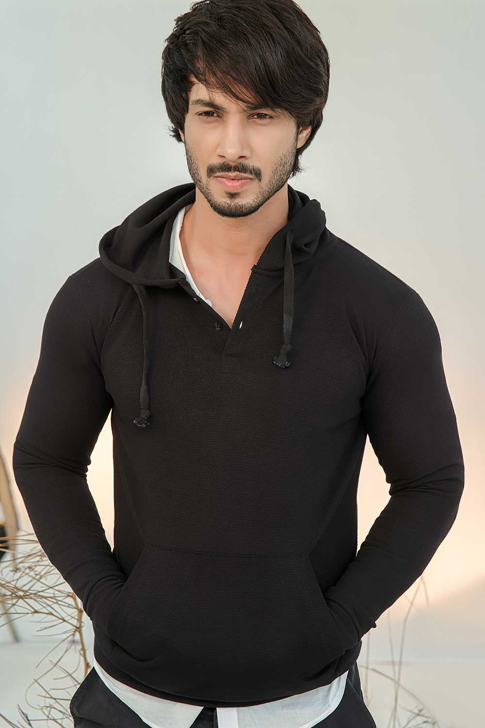 Black Button-down Pullover Henley Hoodie - Image 3