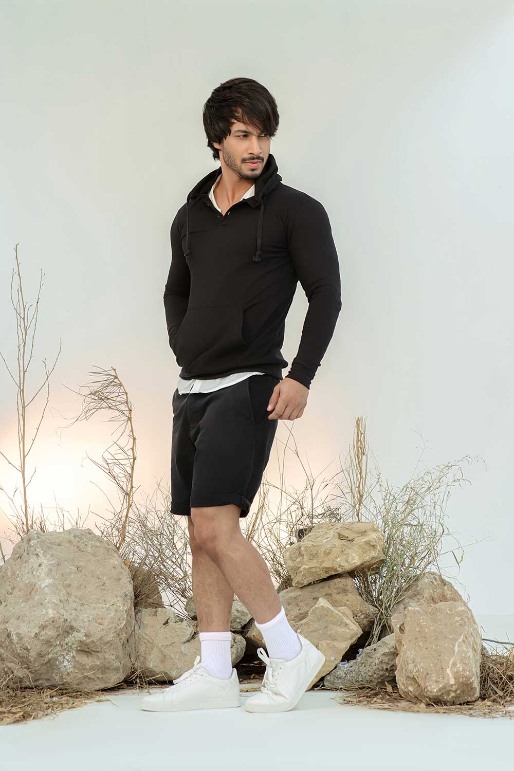 Black Button-down Pullover Henley Hoodie - Image 4