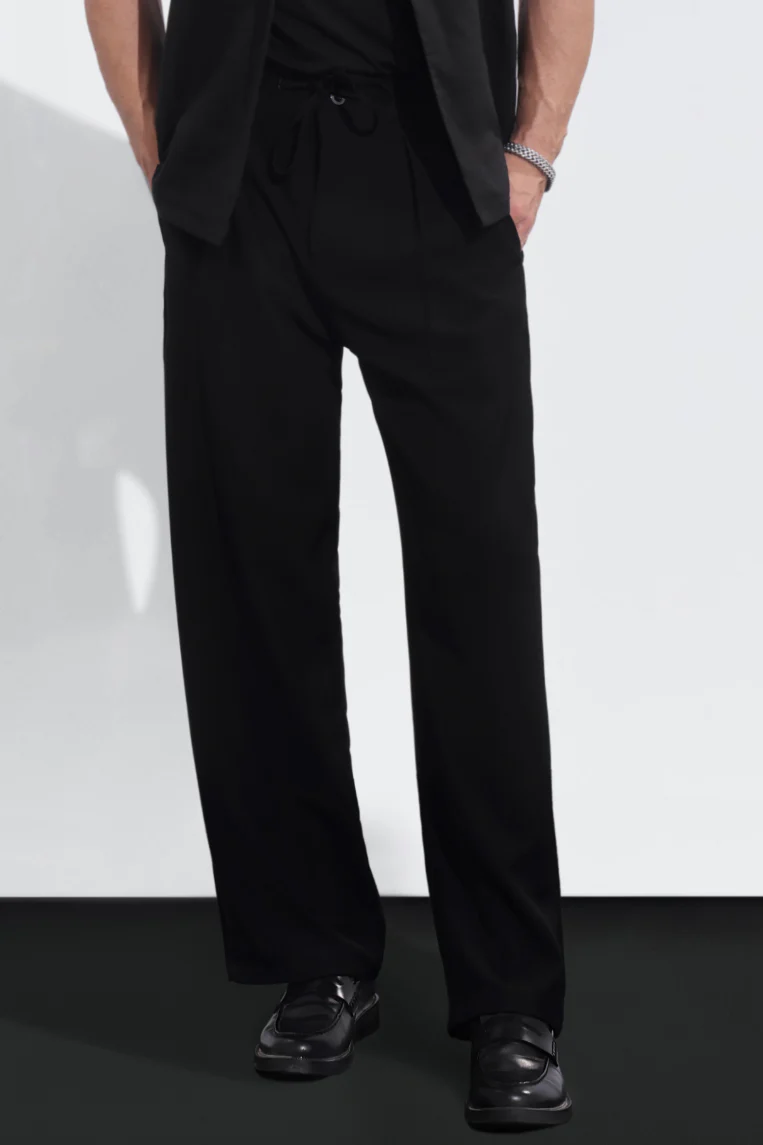 Black Premium Elasticated Wide-Leg Trousers - Image 3
