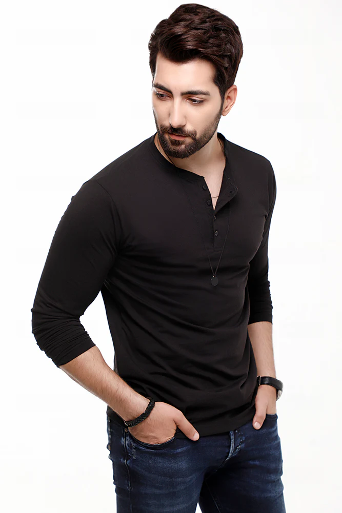 Black Full Sleeves Henley - Image 4