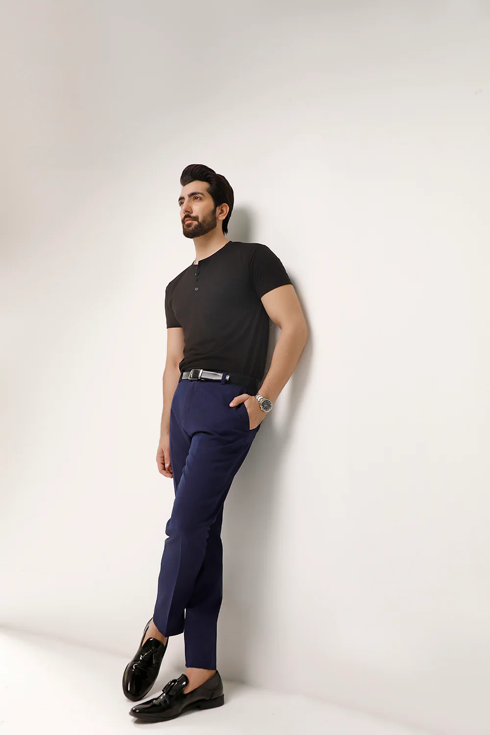 Black Half Sleeves Henley - Image 3