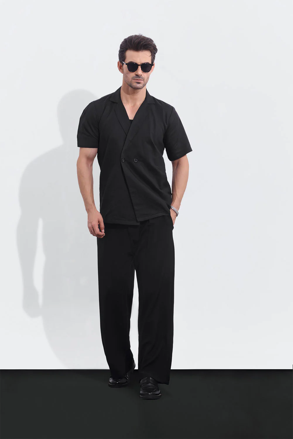 Black Linen Short Sleeve Double Breasted shirt - Image 3
