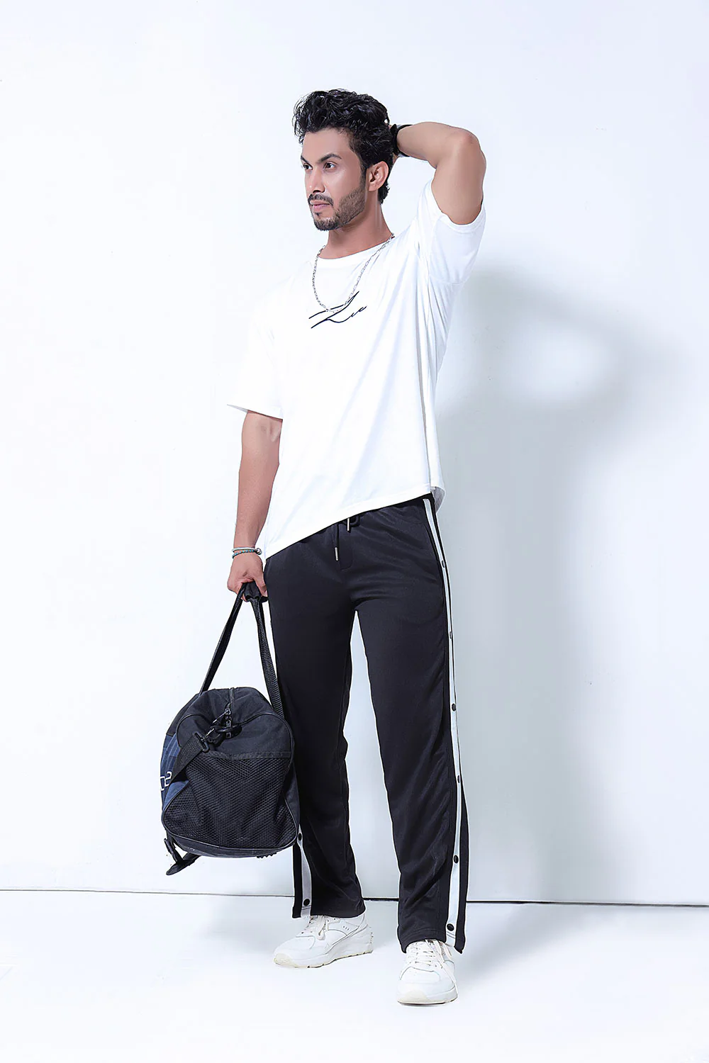 Black Side Tape Popper Tricot Joggers - Image 3