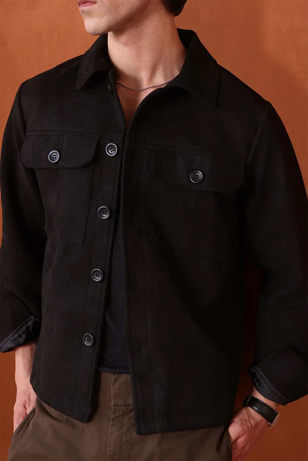 Black Suede Two Button Shacket - Image 5