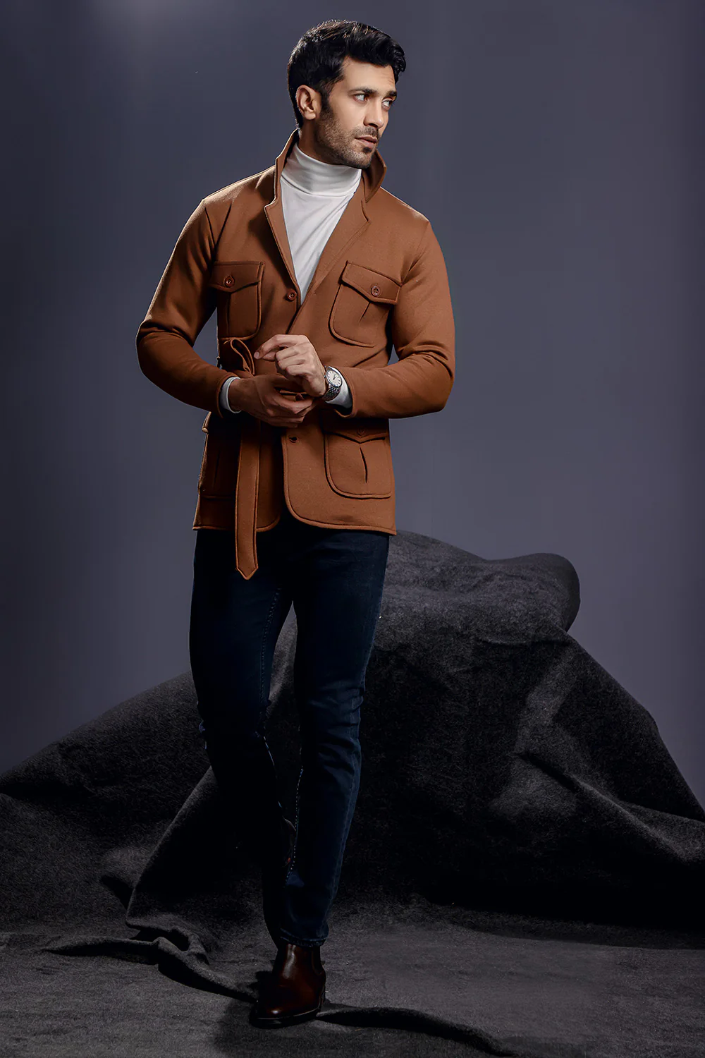 Brown Belted Safari Jacket - Image 3