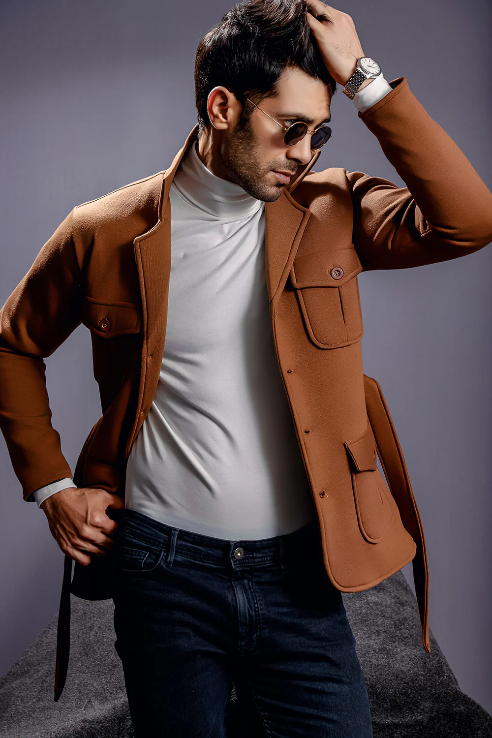 Brown Belted Safari Jacket - Image 5