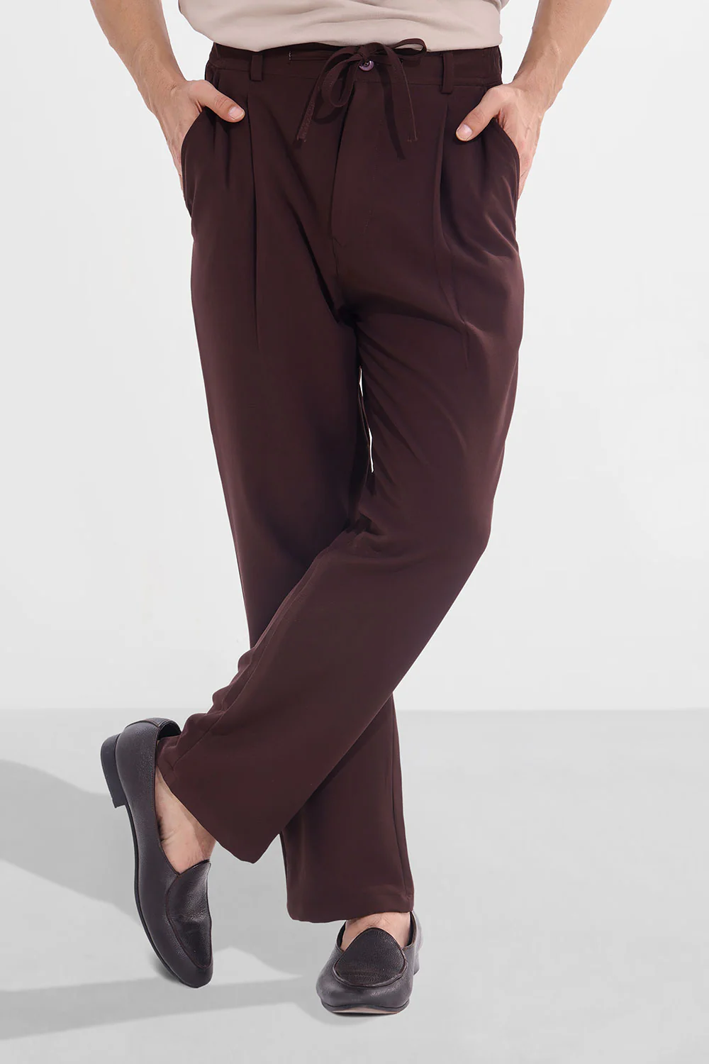 Brown Premium Elasticated Straight-Leg Trousers - Image 3