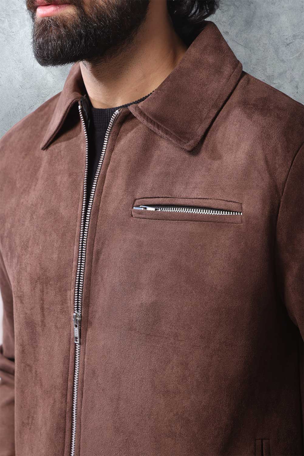 Brown Suede Zip Through Collared Shacket - Image 5