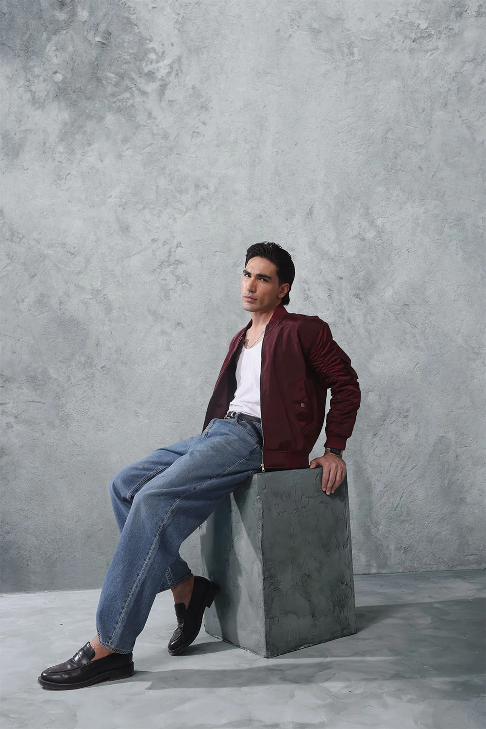 Burgundy Nylon Bomber Jacket - Image 3