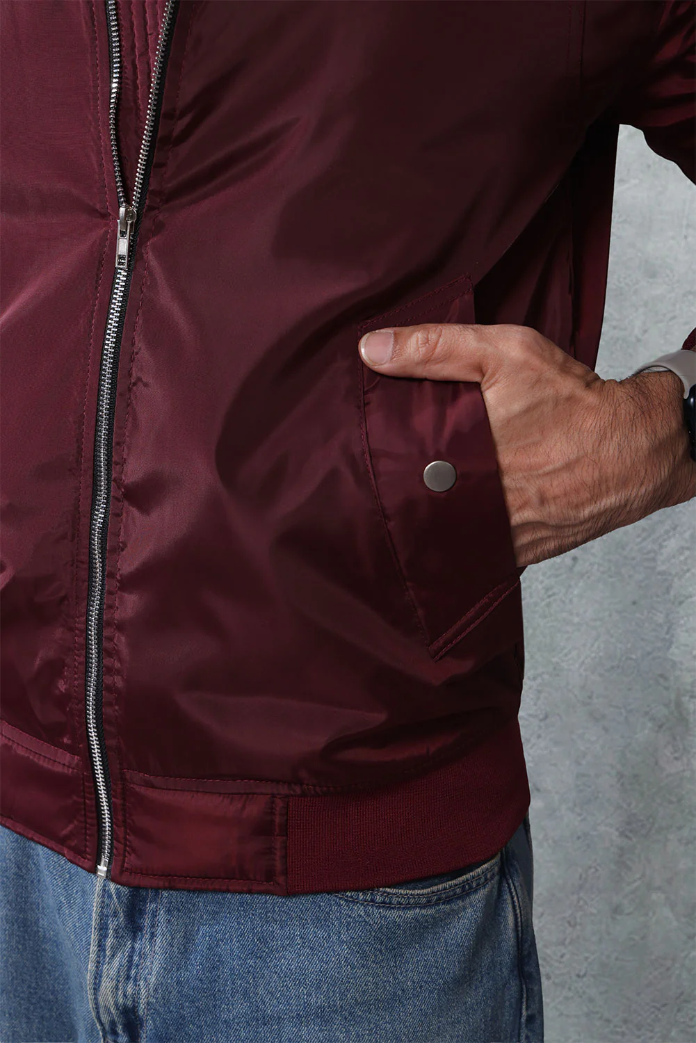 Burgundy Nylon Bomber Jacket - Image 5
