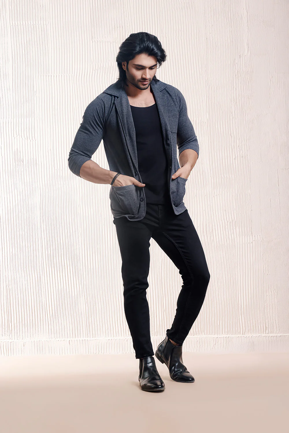 Charcoal Blazer Style Cardigan - Image 3