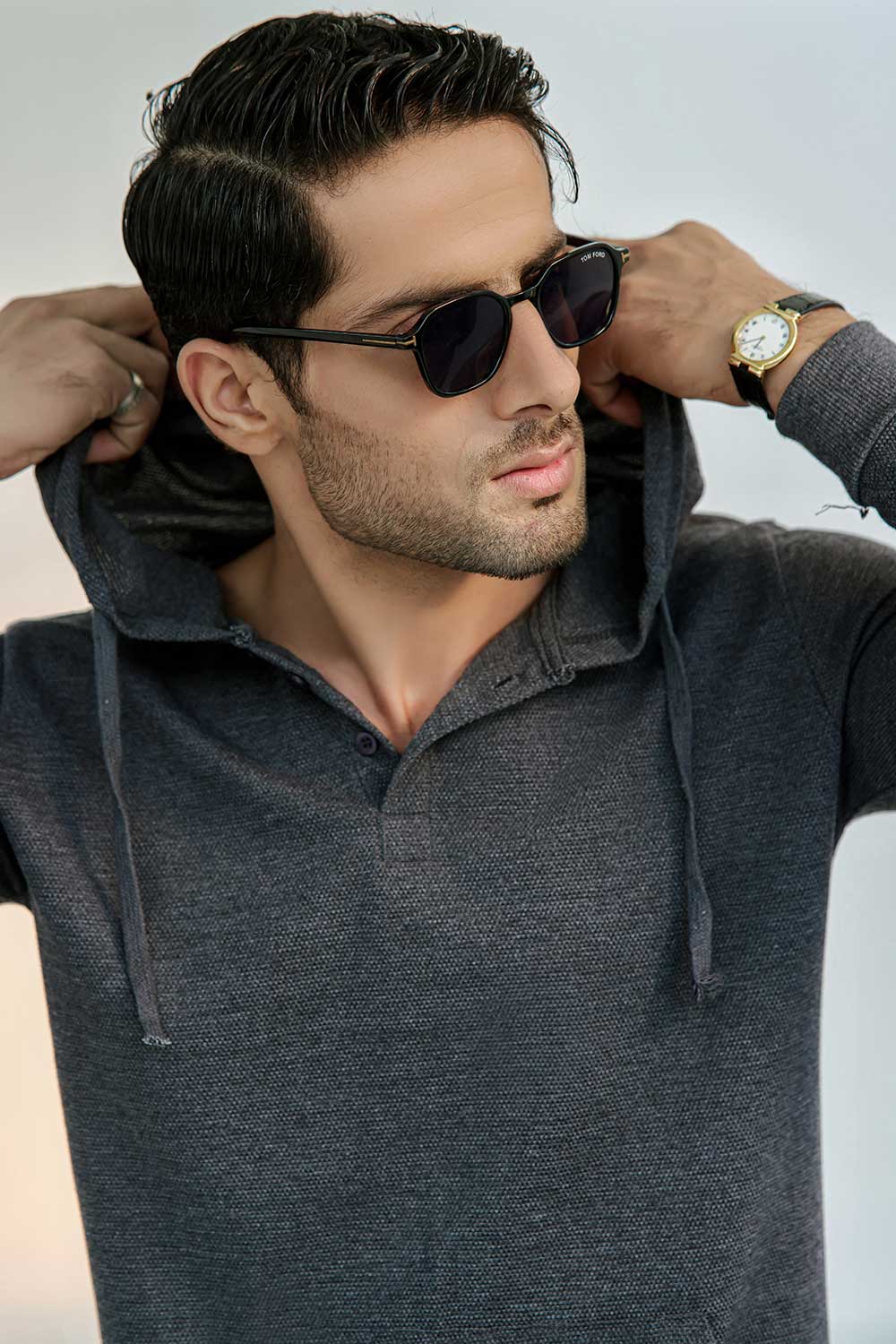 Charcoal Button-down Pullover Henley Hoodie - Image 3