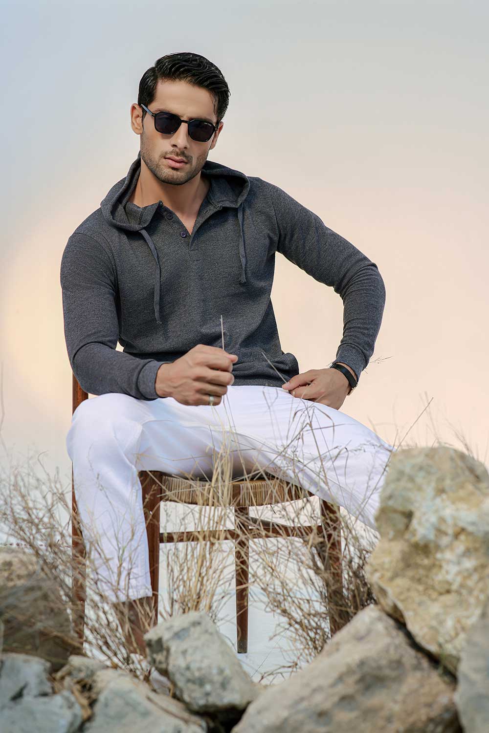 Charcoal Button-down Pullover Henley Hoodie - Image 4