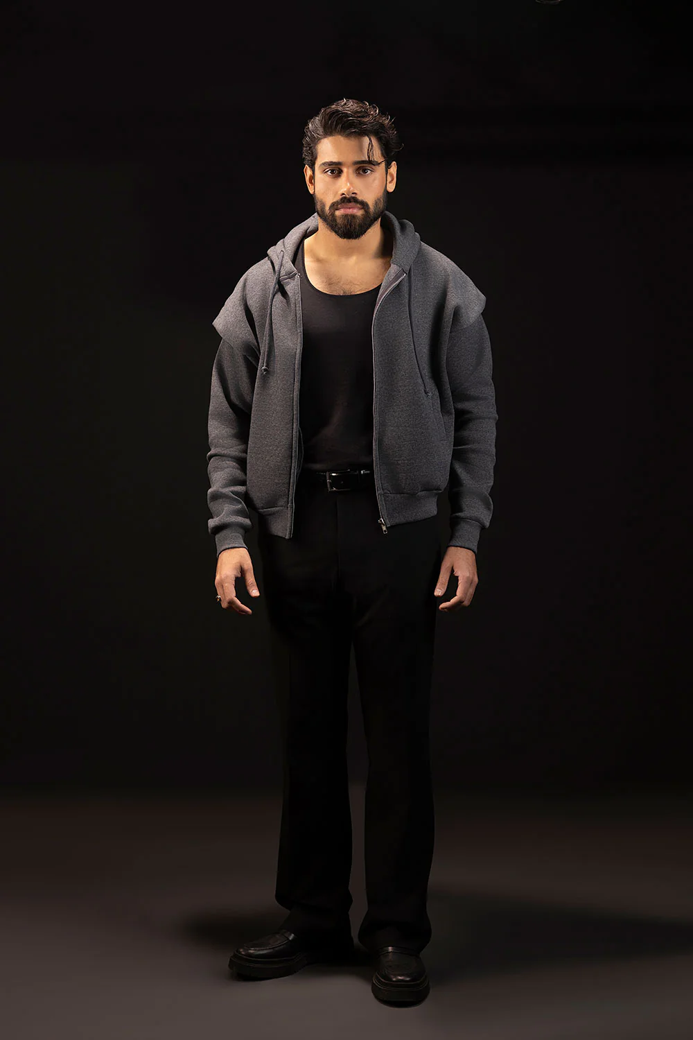 Charcoal Cropped Pronounced Shoulder Hoodie - Image 4