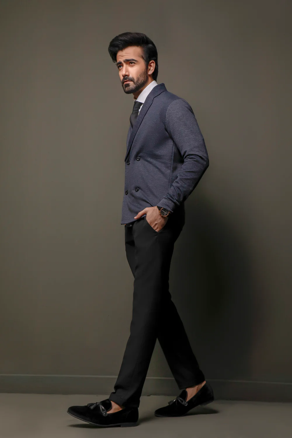 Charcoal Double Breasted Cardigan - Image 3