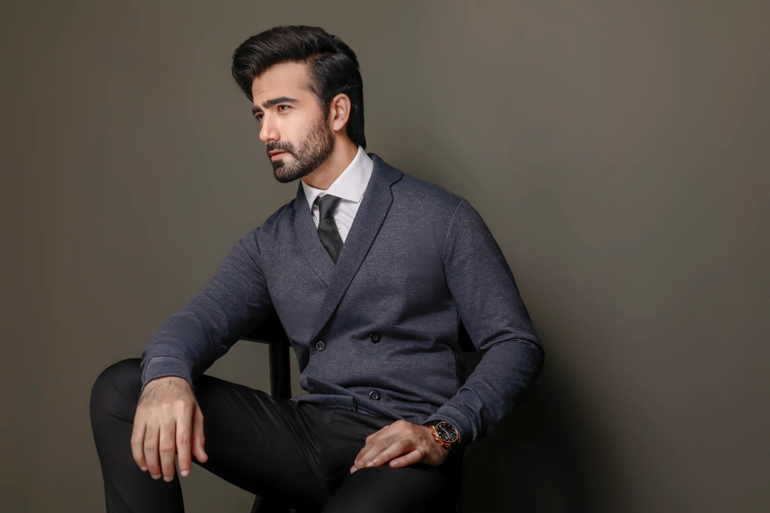 Charcoal Double Breasted Cardigan - Image 4