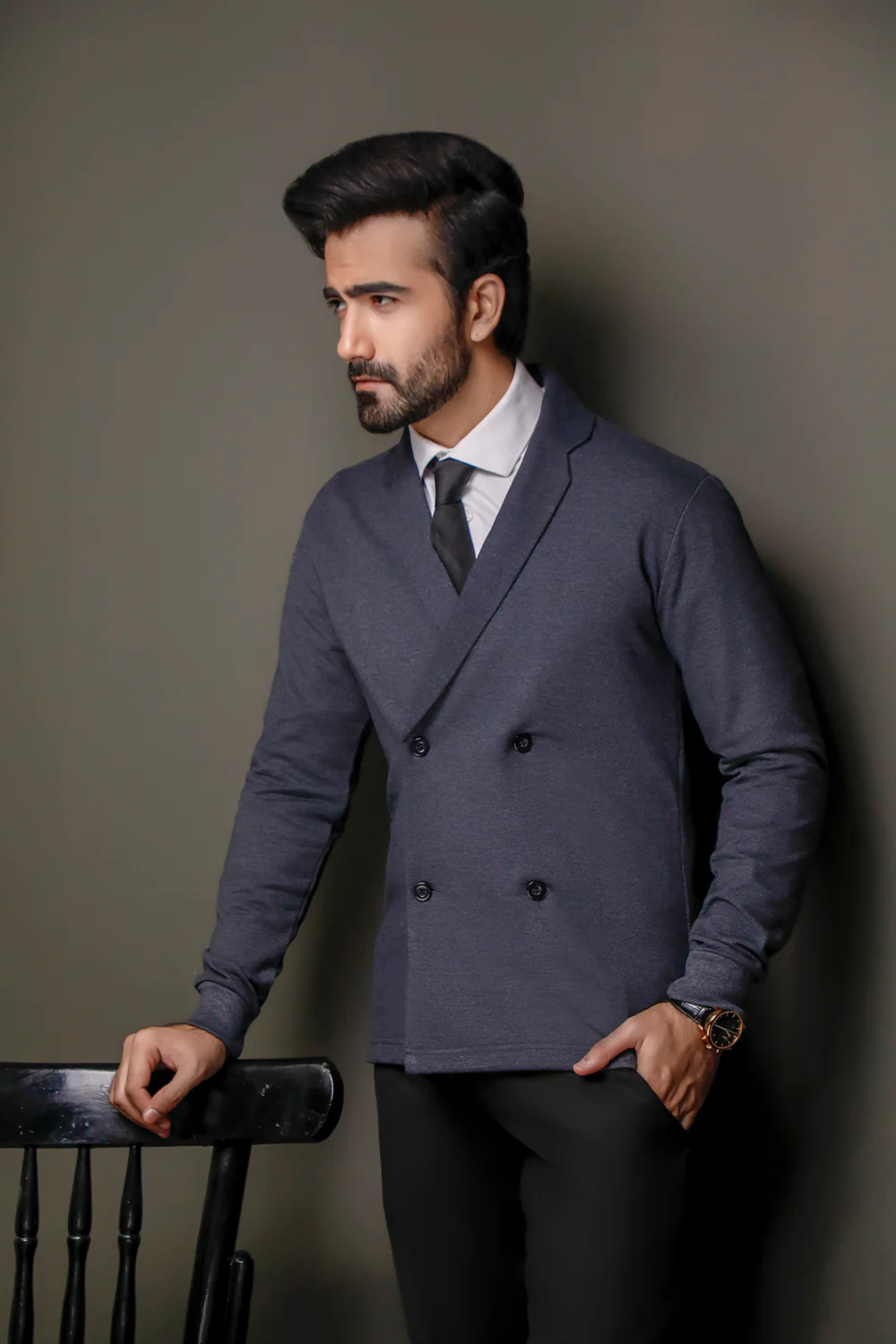 Charcoal Double Breasted Cardigan - Image 5