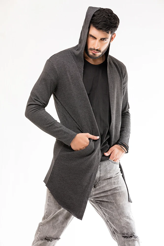 Charcoal Long Line Hoodie - Image 3