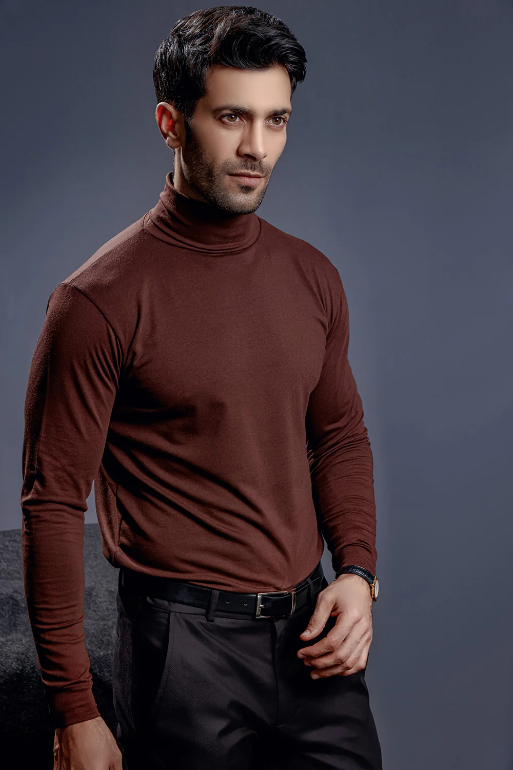 Chocolate Brown Full Sleeves Turtle Neck - Image 6