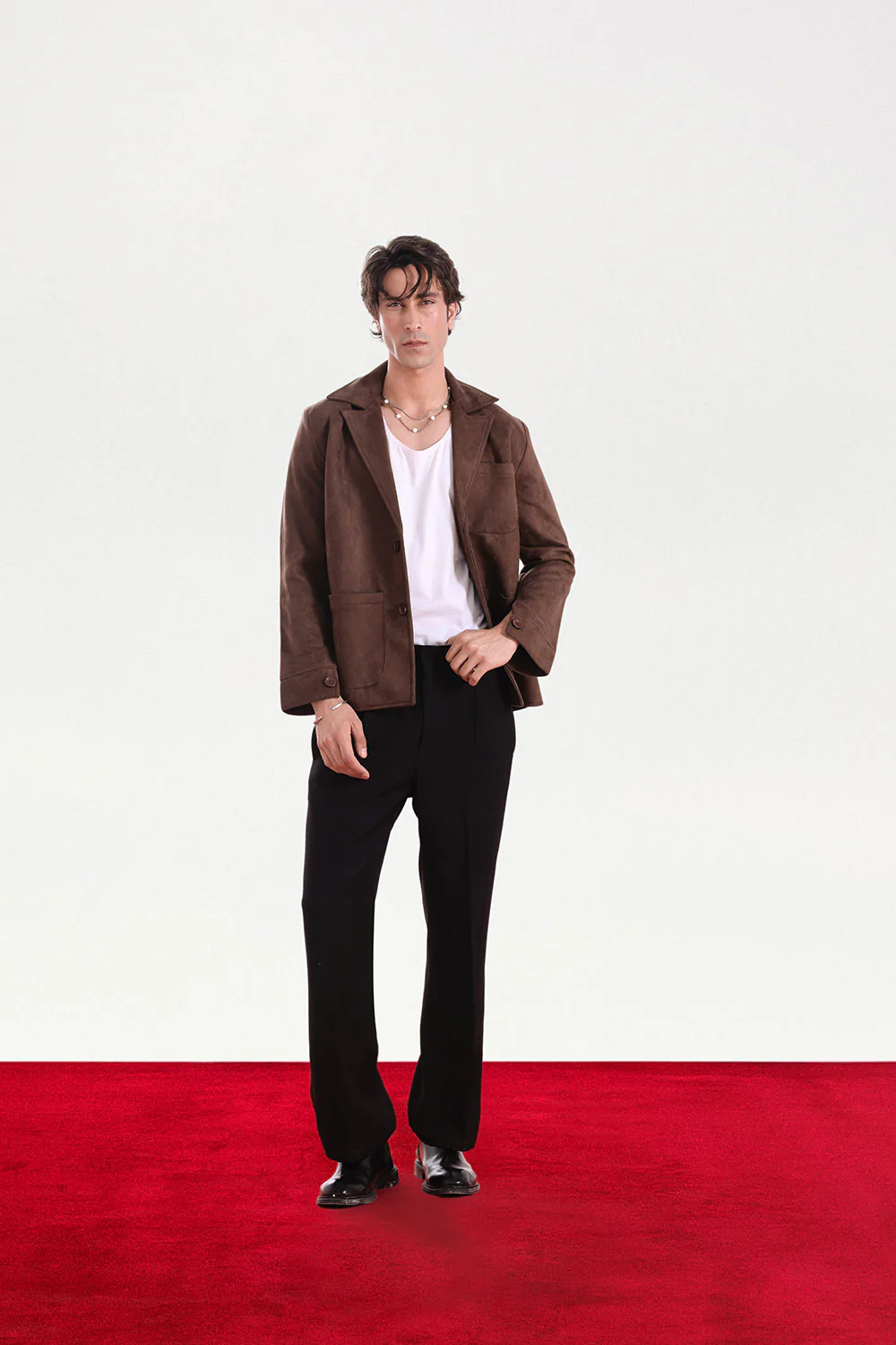 Classic Two-Button Brown Suede Blazer - Image 3