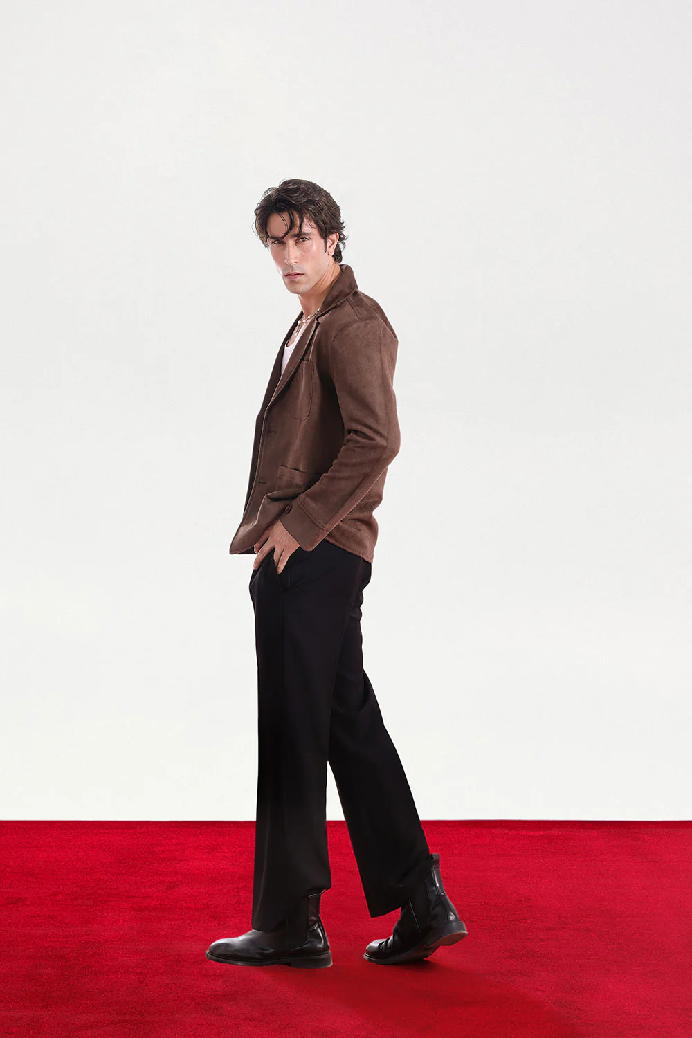 Classic Two-Button Brown Suede Blazer - Image 4
