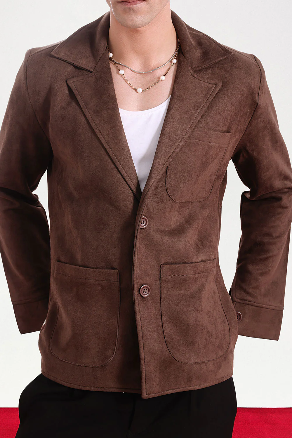 Classic Two-Button Brown Suede Blazer - Image 5
