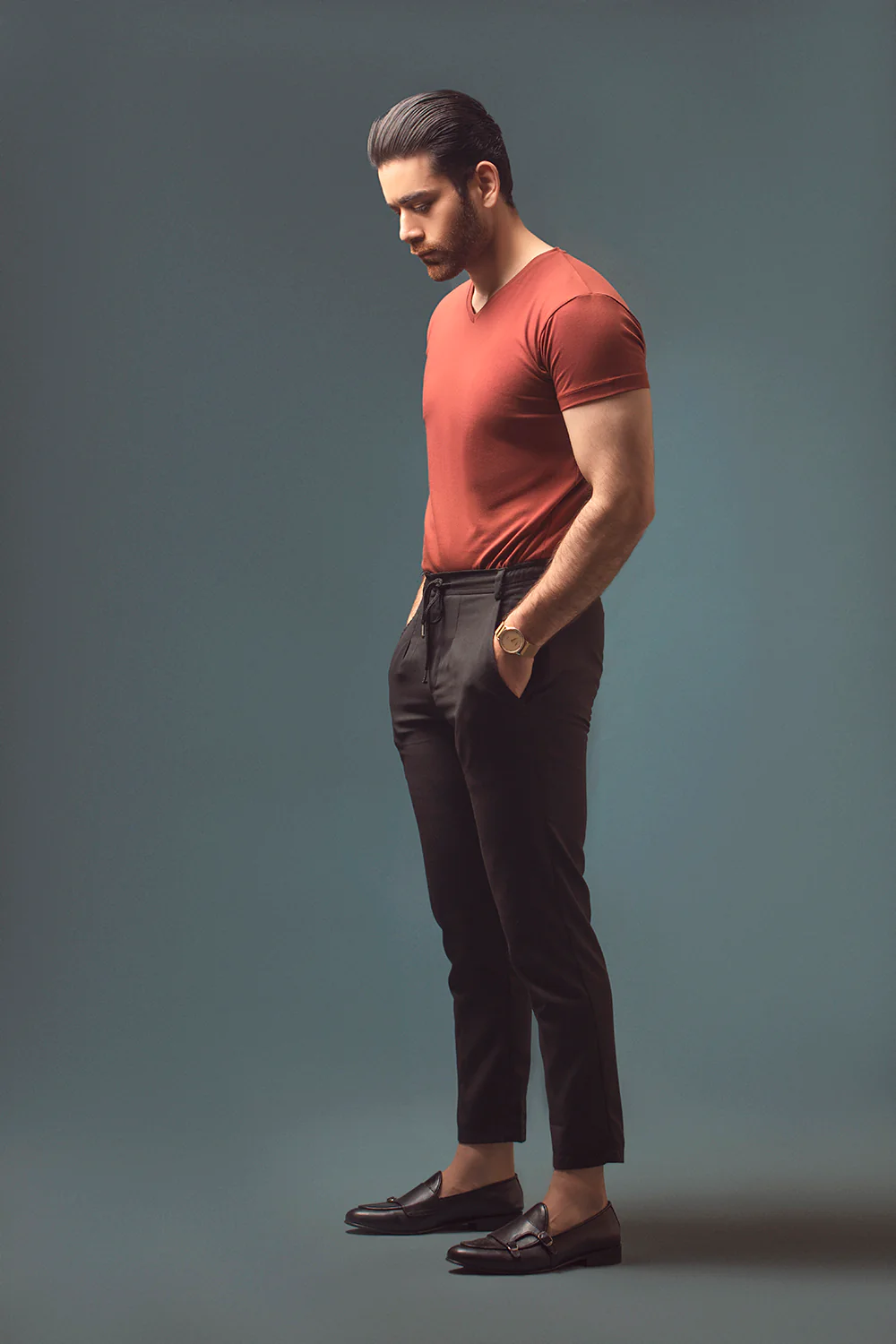 Rust Half Sleeve V Neck - Image 3