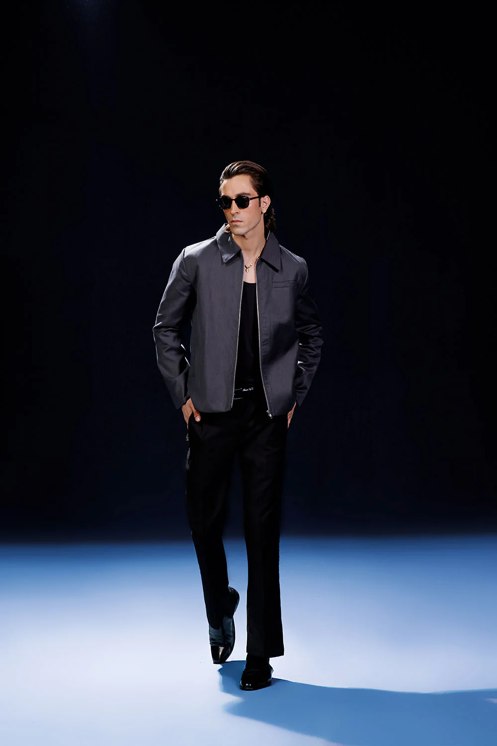 Grey Woven Cropped Fit Zipper Jacket - Image 4