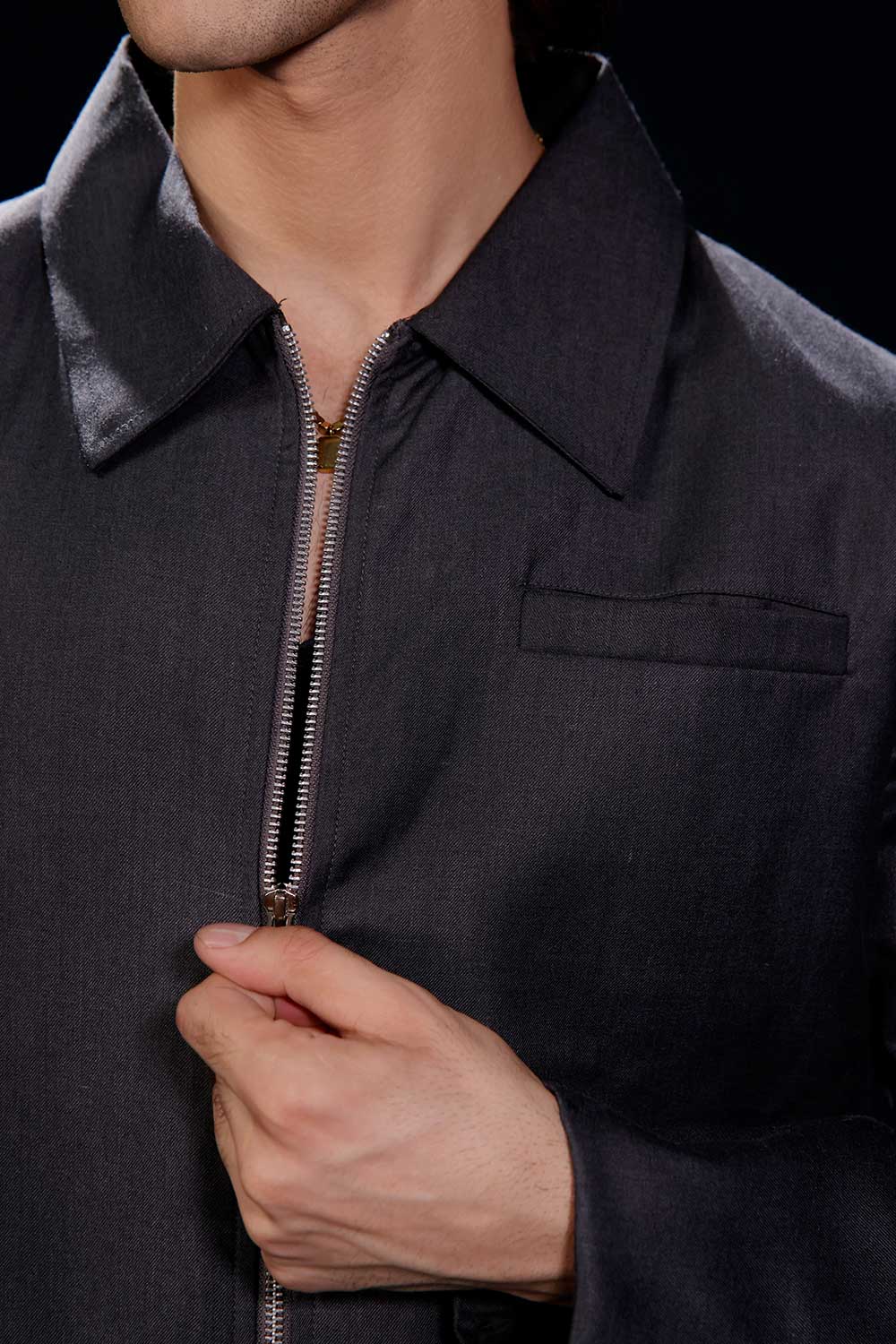 Grey Woven Cropped Fit Zipper Jacket - Image 5