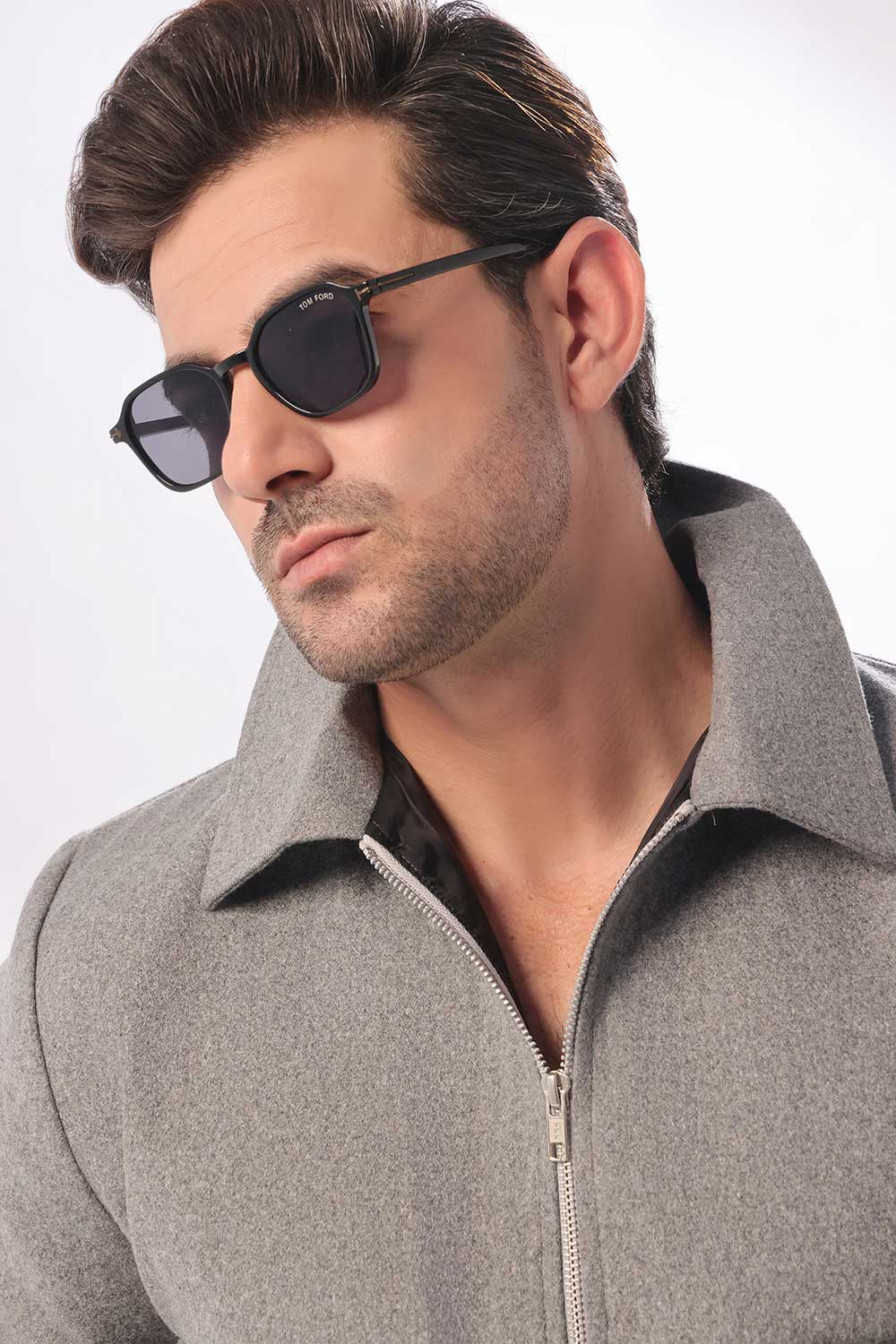 Grey Wool Cropped Fit Zipper Jacket - Image 5