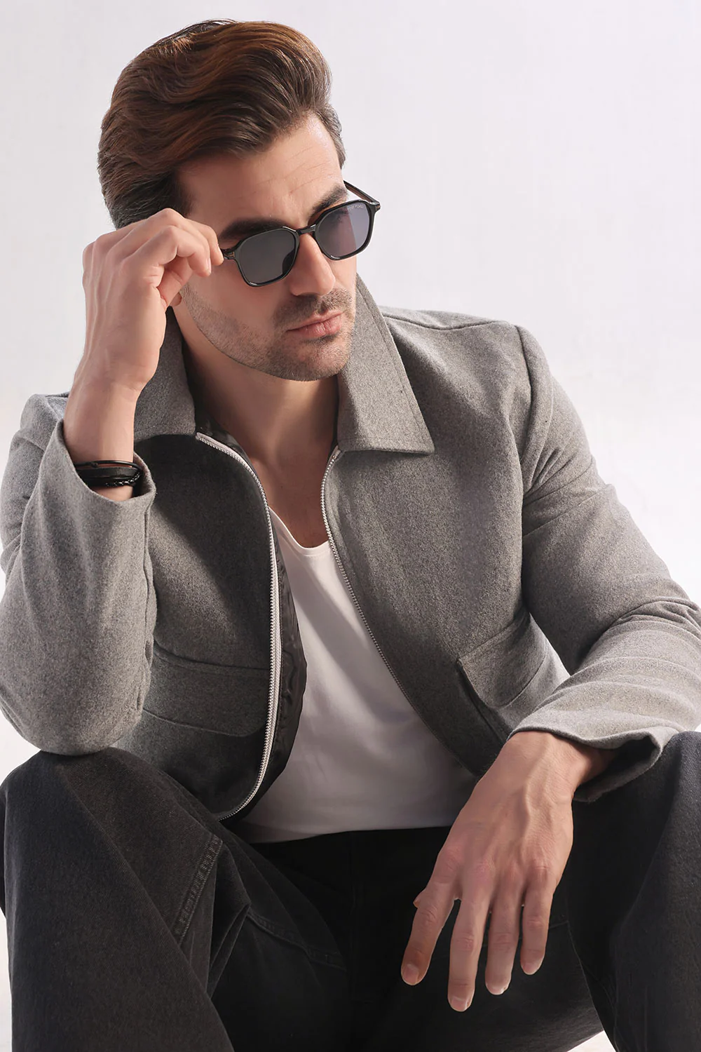 Grey Wool Cropped Fit Zipper Jacket - Image 6