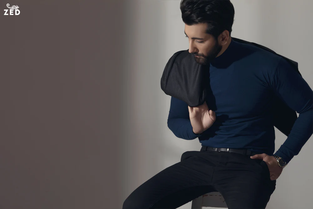 Navy Blue Full Sleeves Mock Neck - Image 3