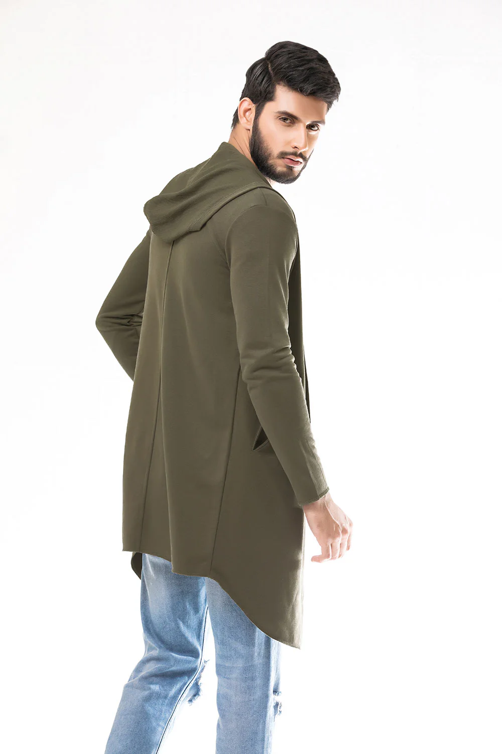 Khaki Green Long Line Hoodie - Image 3