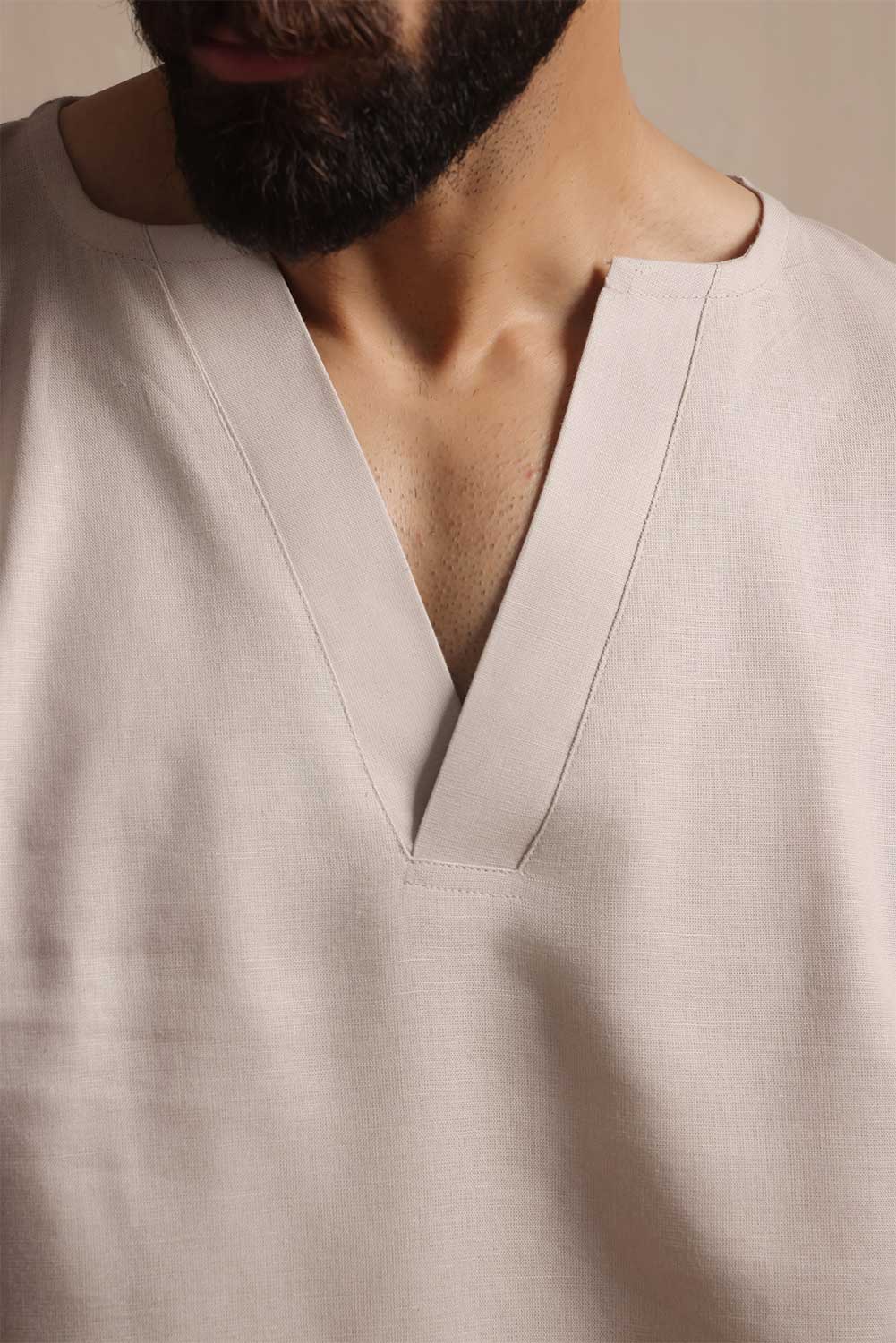 Light Beige Notched Neck Casual Linen Shirt - Image 4