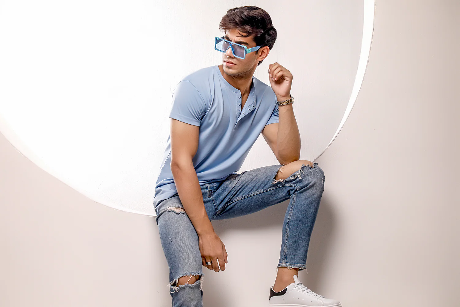 Light Blue Half Sleeves Henley - Image 3