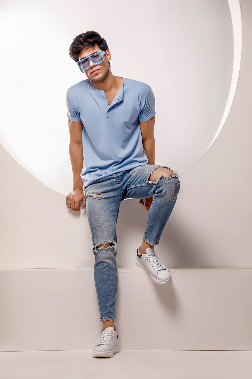 Light Blue Half Sleeves Henley - Image 4