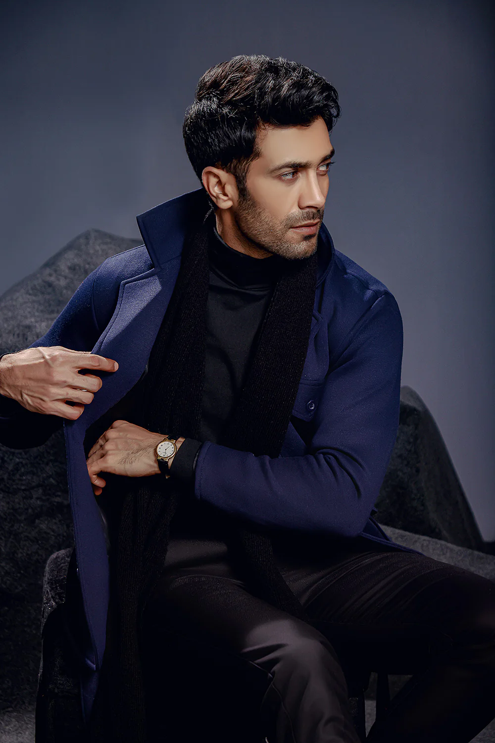 Navy Blue Belted Safari Jacket - Image 5