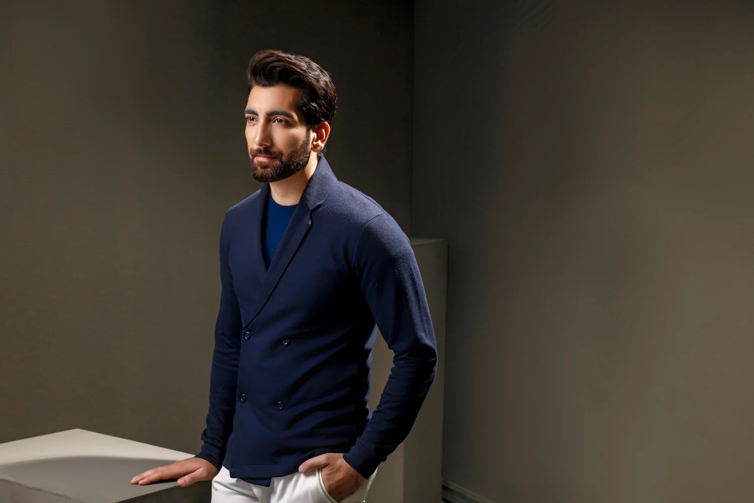 Navy Blue Double Breasted Cardigan - Image 4