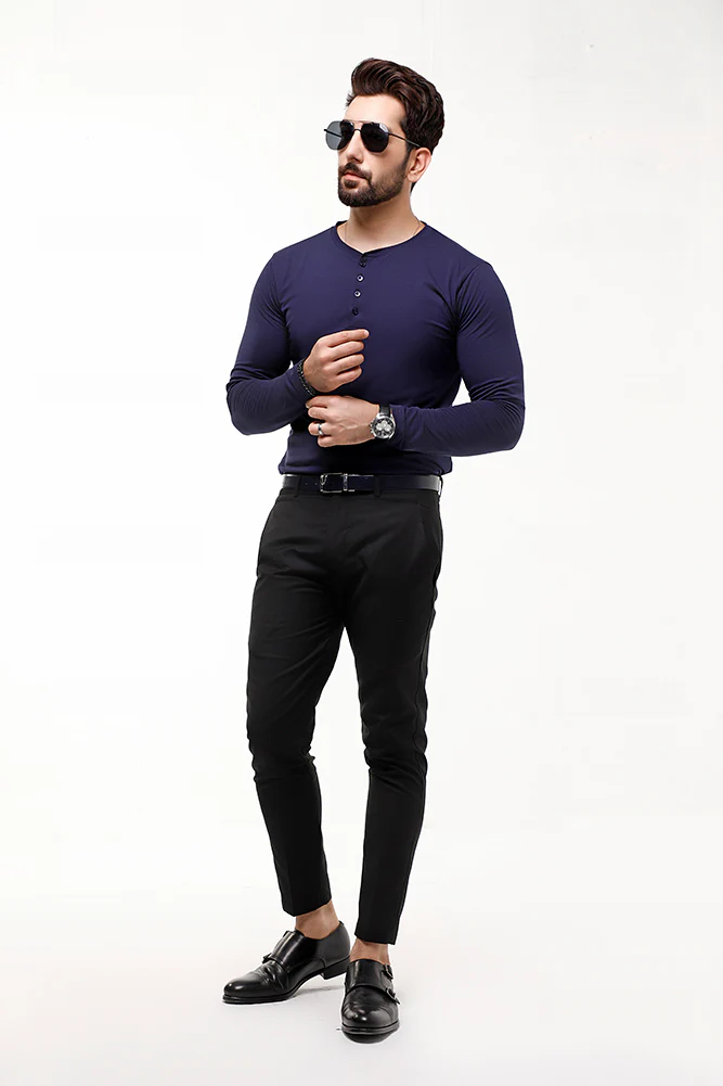 Navy Blue Full Sleeves Henley - Image 3