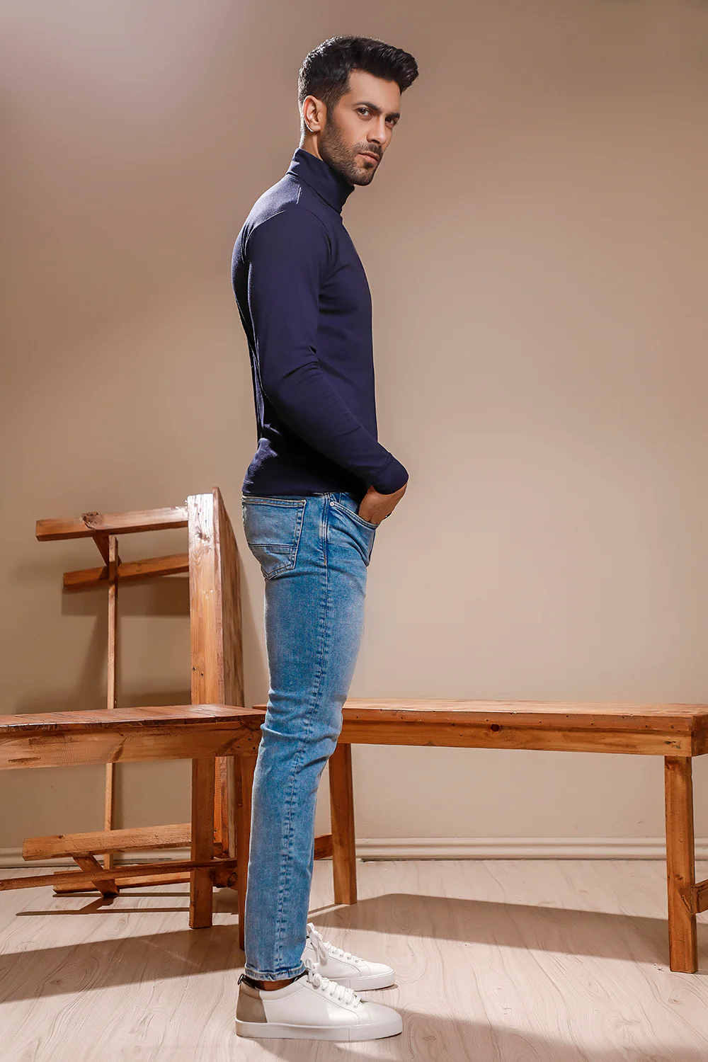 Navy Blue Full Sleeves Turtle Neck - Image 4