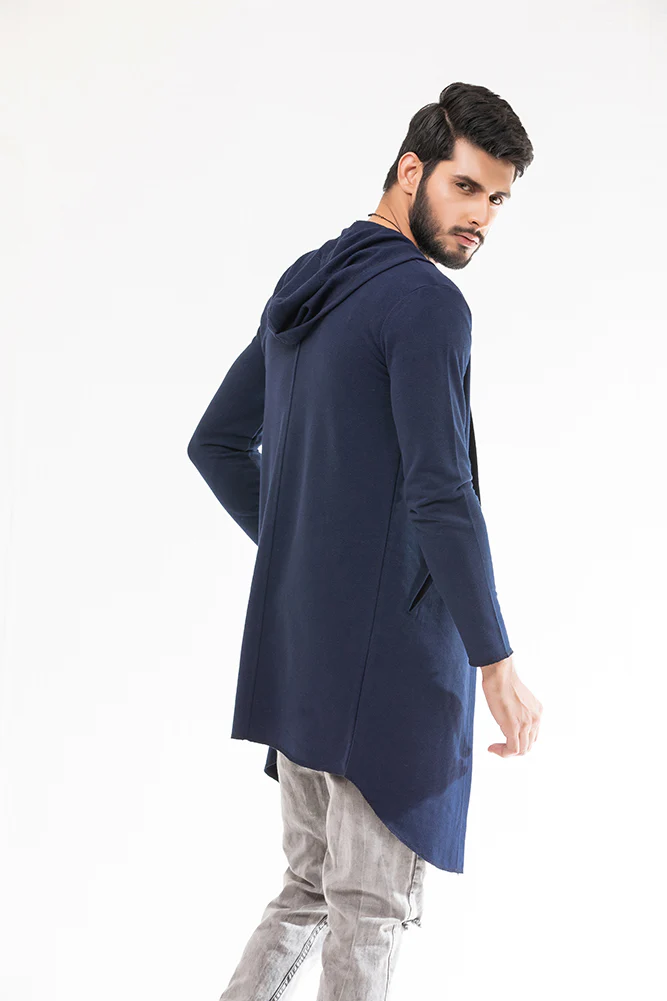 Navy Blue Long Line Hoodie - Image 3