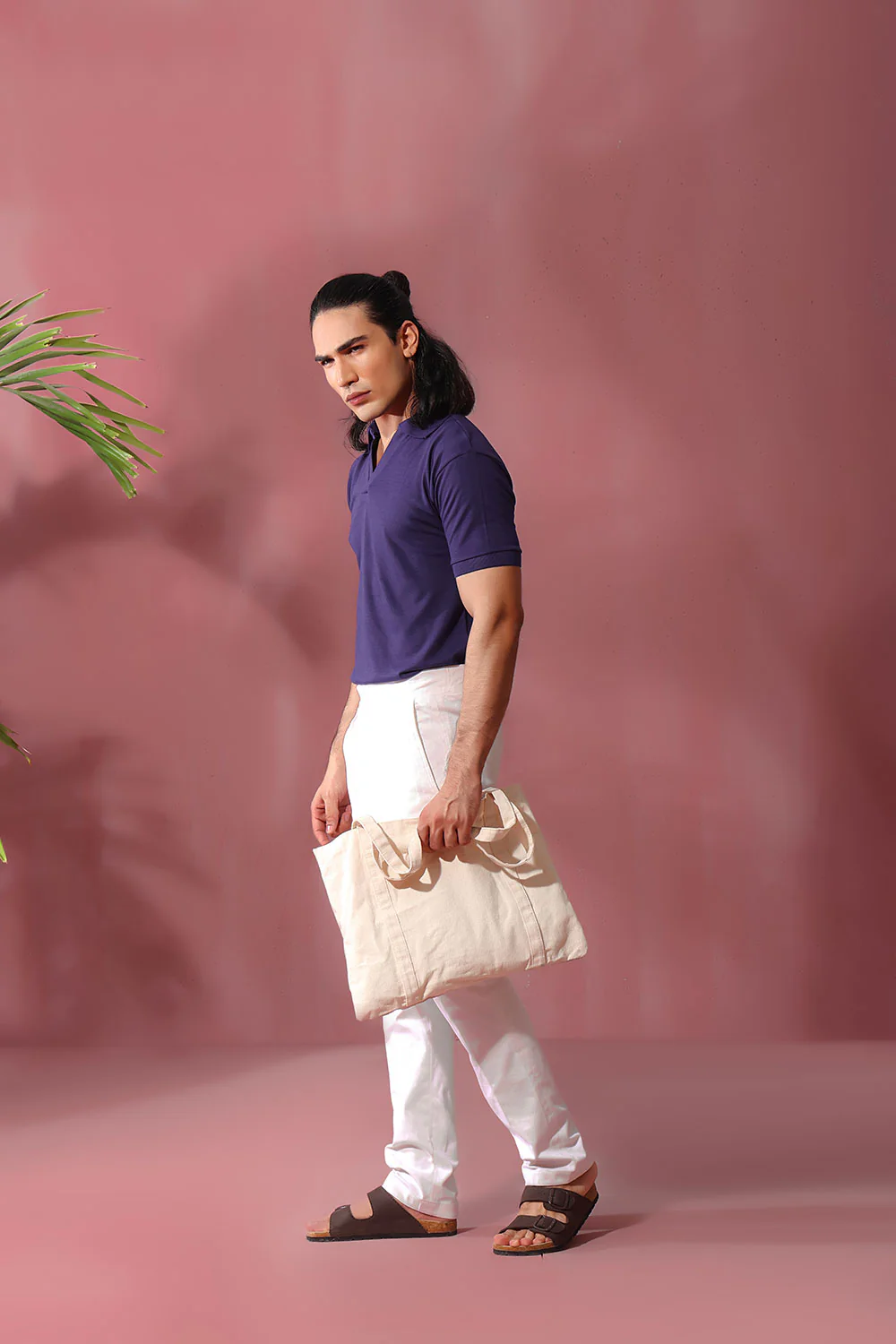 Navy Blue Open Collar Structured Pique Polo Shirt - Image 4