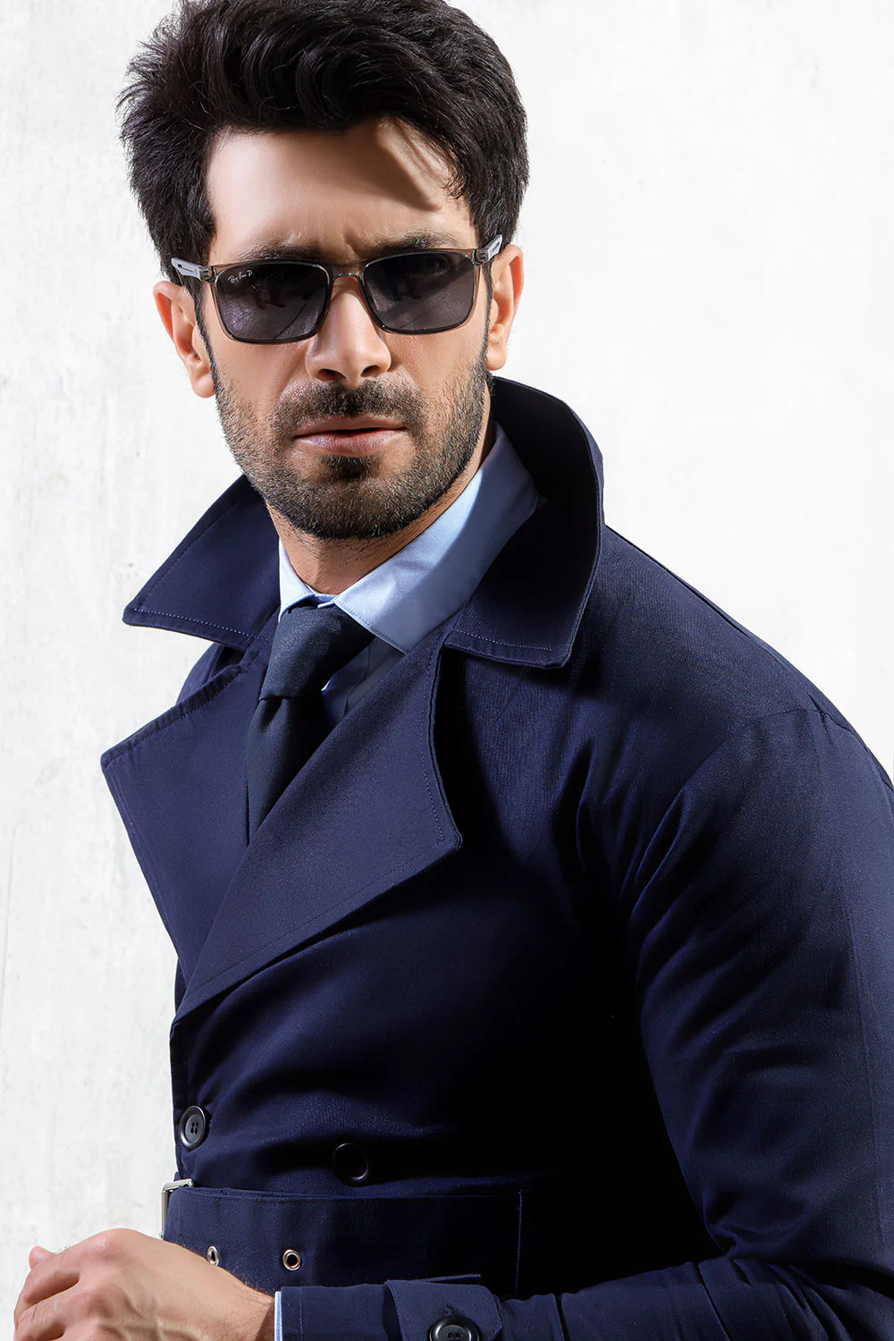 Navy Blue Twill Trench Coat - Image 5