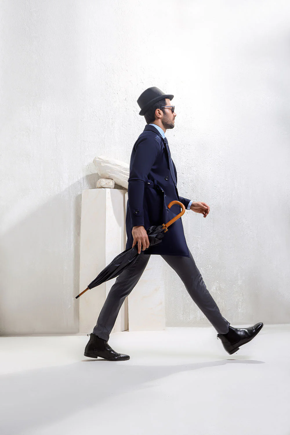 Navy Blue Twill Trench Coat - Image 6