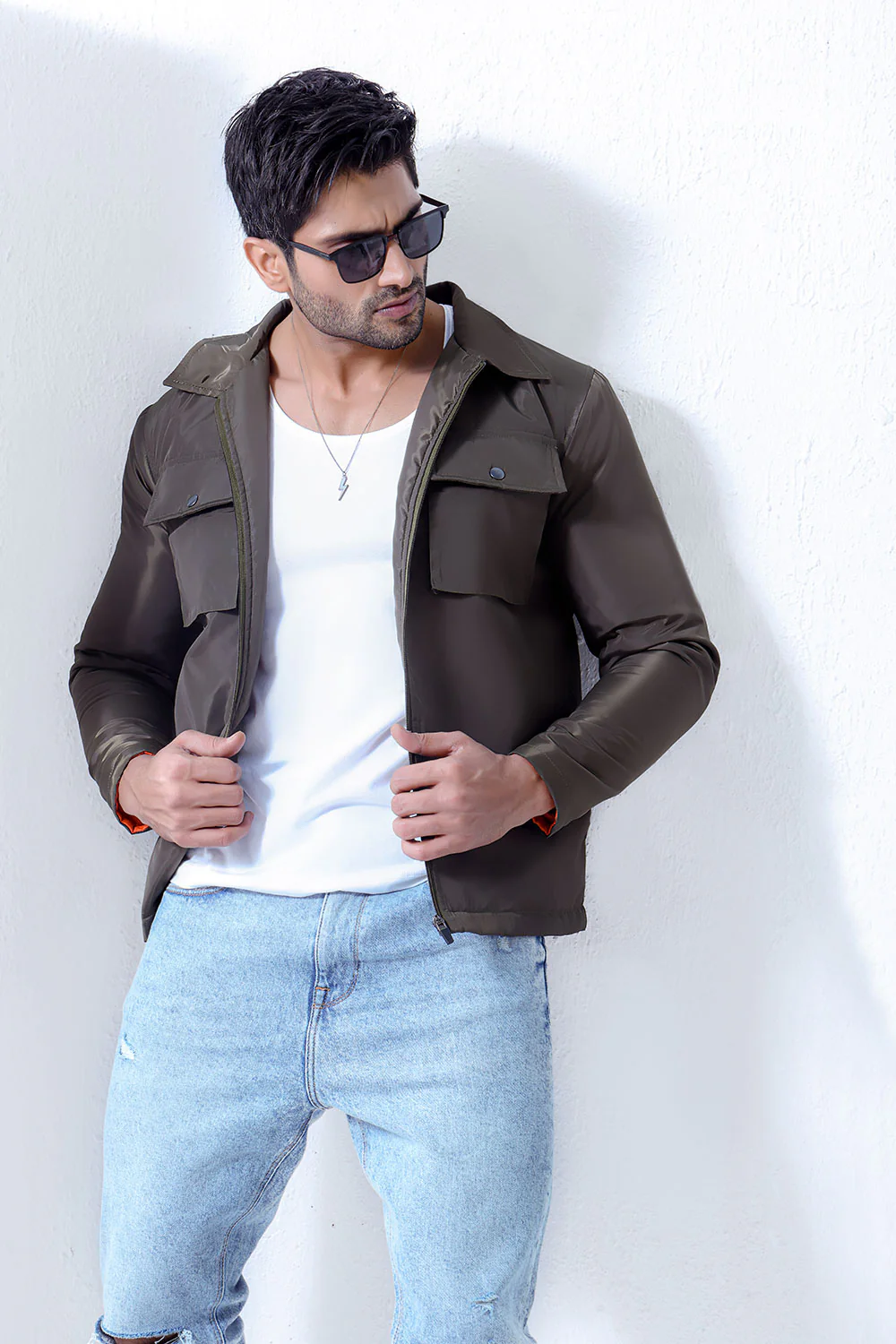 Green Double Pocket Polyamide Jacket - Image 3