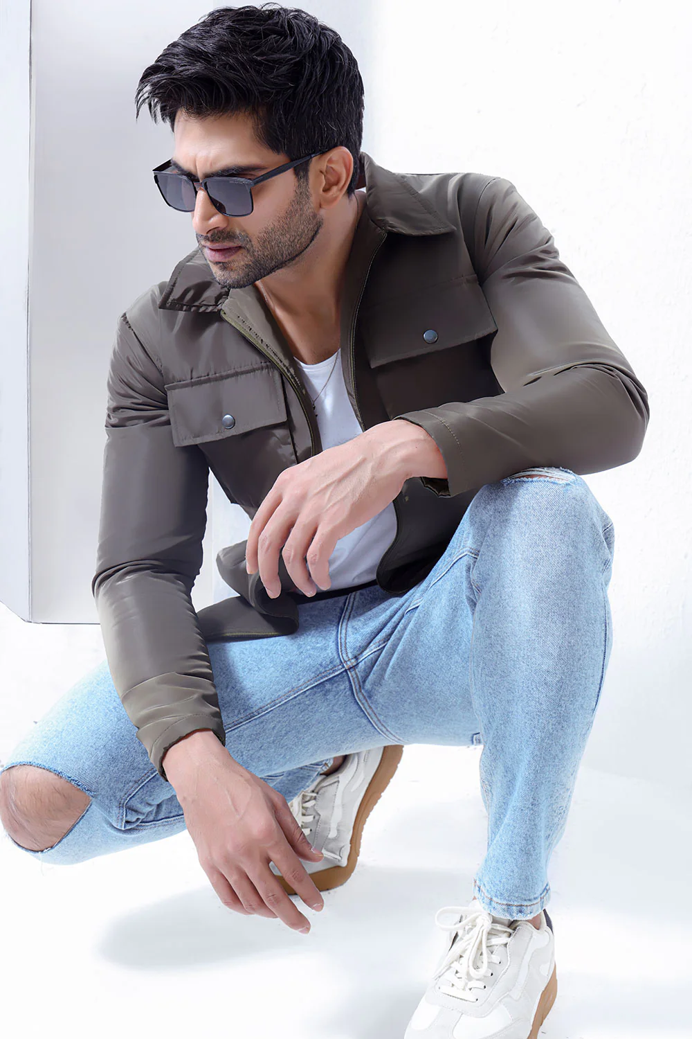 Green Double Pocket Polyamide Jacket - Image 4