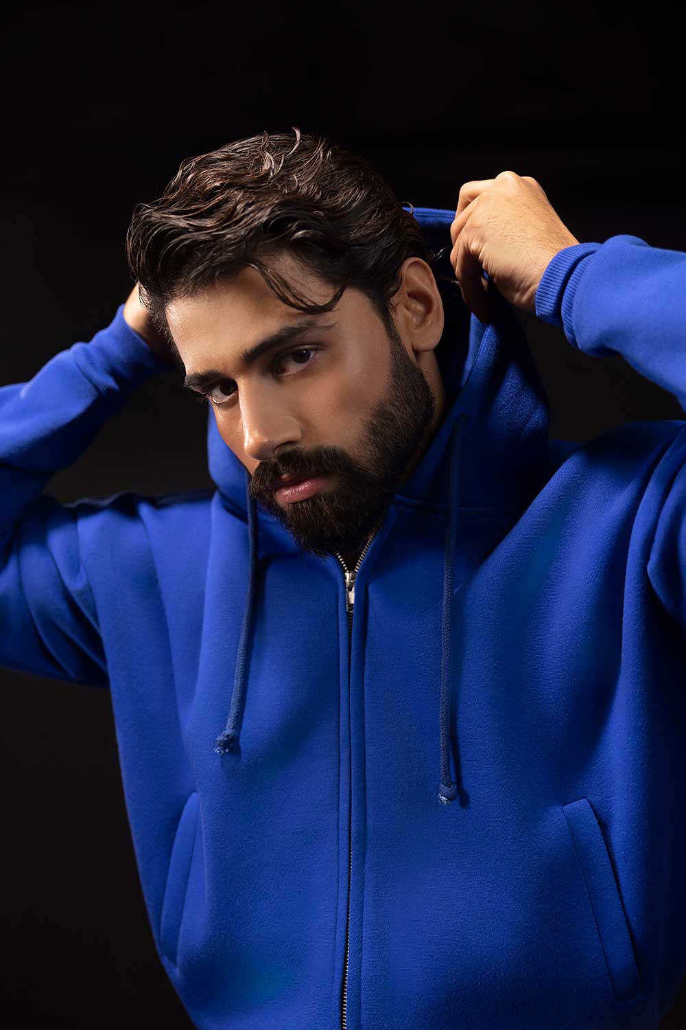 Royal Blue Cropped Pronounced Shoulder Hoodie - Image 4